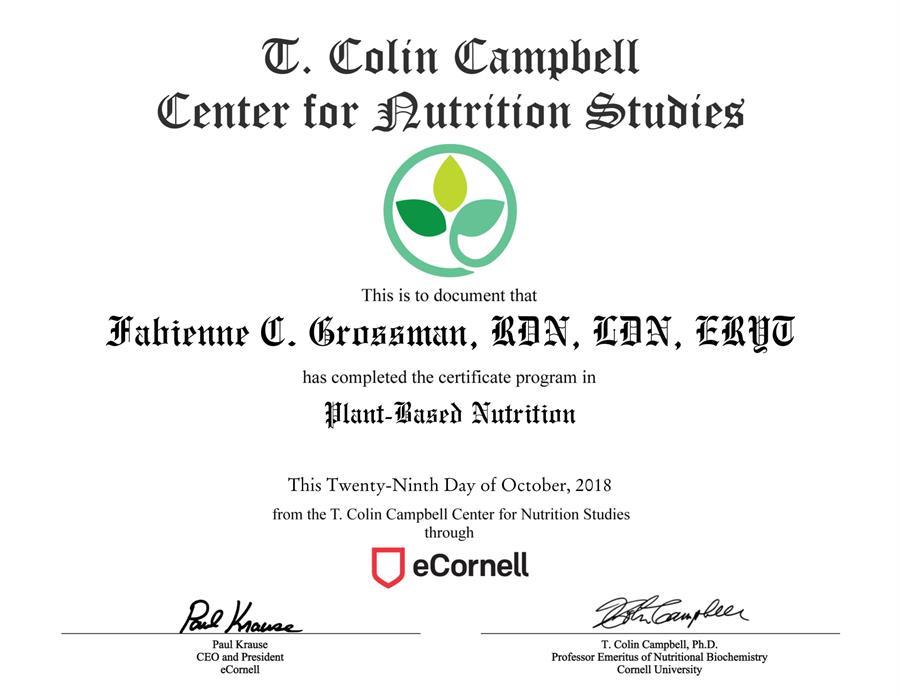 Certificate for Plant Based Nutrition-1